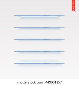 Set of Glass Shelves Vector Isolated on the Wall Background