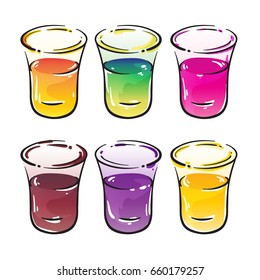 set glass shot with color alcoholic liqueurs and drinks vector illustration isolated on white background