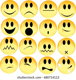 Set of glass smileys / smileys 16 / vector