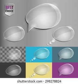 Set of glass speech bubble icons with soft shadow on gradient background . Vector illustration EPS 10 for web.