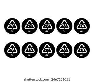 Set of Glass symbol, ecology recycling sign isolated on white background. Package waste icon .