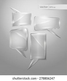 Set of glass, transparent, square shapes. Tip. A pop-up window. Vector.