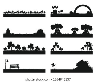 Conjunto de cristales y vectores de árbol sobre fondo blanco.Silueta de árbol por dibujo a mano.Ilustrador para el día del pintor patrick.
