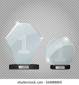 Set Of Glass Trophy Award. Vector illustration isolated on transparent background