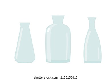 Set of glass vases for flowers. Cartoon glass bottles. Isolated vector illustration 