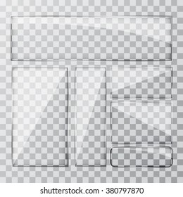 A set of glass vertical or horizontal banners with a transparent background. Vector illustration