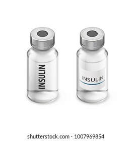 Set of Glass Vials of In Injection Solution. Insulin Vials isolated over White Background