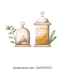 
Set of glass vintage flasks pharmacy. Isolate on a white background. Vector