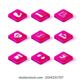 Set Glass with water, Dumbbell, Sleepy, No alcohol, Vitamin pill, Time to sleep, Sport training program and Big bed icon. Vector