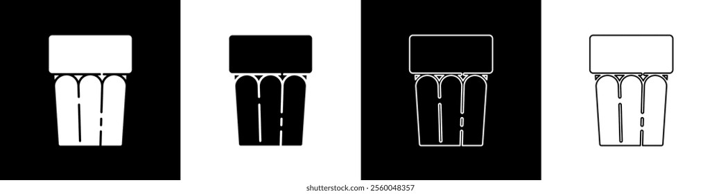 Set Glass with water icon isolated on black and white background. Soda glass.  Vector