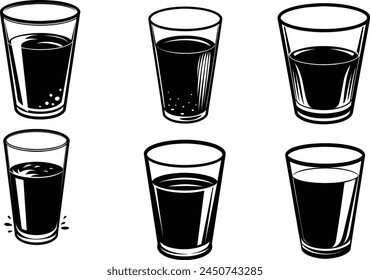 Set of Glass of water silhouette vector illustration