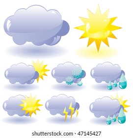 Set of glass Weather icons, vector illustration