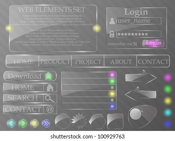 Set of glass web elements. Vector illustration.