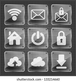 set of glass web icons on a metallic background