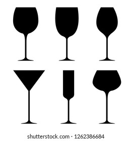 Set Glass of Wine vector silhouette