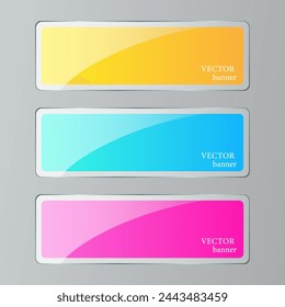 A set of glass yellow, blue and pink banners for your design. Vector illustration.