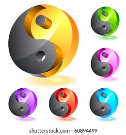 Set of glass yin-yang symbols. eps8