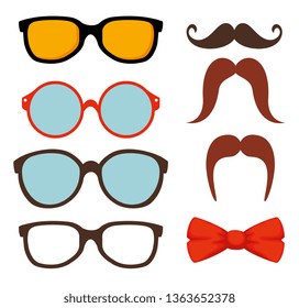 set glasses accessories with mustache and tie bow