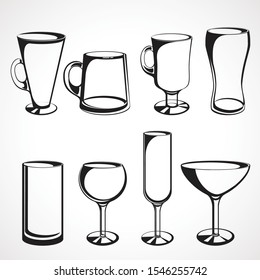 Set of glasses for alcoholic drinks. Vector illustration.