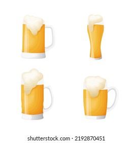 Set of glasses of beer, realistic, vector illustration, on a white background
