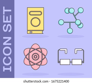 Set Glasses, Book, Atom and Molecule icon. Vector