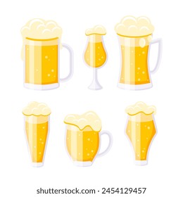 Set of glasses and bottles with beer. Beer mug. Alcoholic beverage