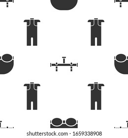 Set Glasses and cap for swimming, Manifold and Wetsuit for scuba diving on seamless pattern. Vector