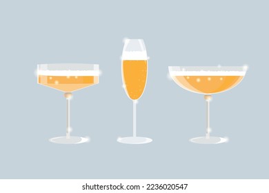 Set of Glasses of champagne isolated on transperent background. Vector illustration