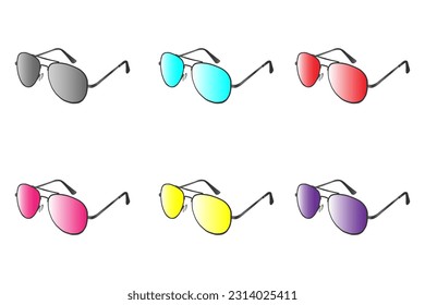
A set of glasses of different attitudes drawn on a white background