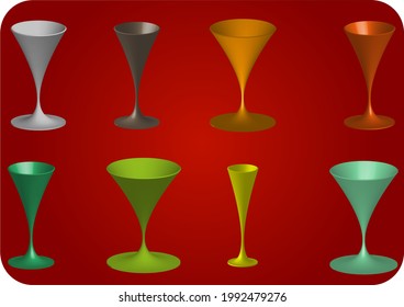 A set of glasses in different colors that are useful for the use of cold drinks