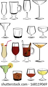 Set of  of glasses for different drinks and cocktails vector