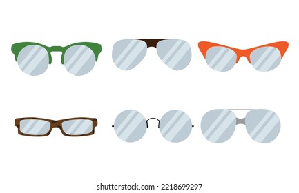 Set of glasses with different frames. Vector illustration.