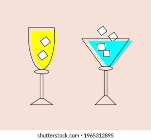 set of glasses of different shapes. retro style