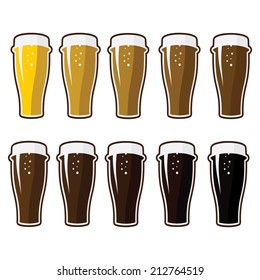 Set of glasses with different varieties of beer