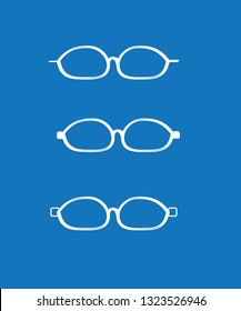 set Glasses doodle on blue background.