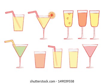 set of glasses with drinks