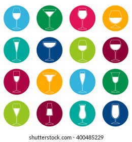Set of glasses with drinks on color background, vector illustration