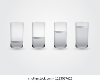 A set of glasses filled different levels of with water vector illustration