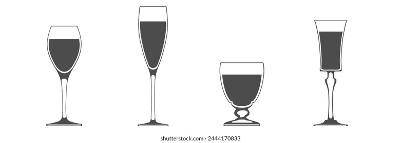 Satz Gläser voll Wein. Isoliertes flaches Symbol. Vektorillustration.