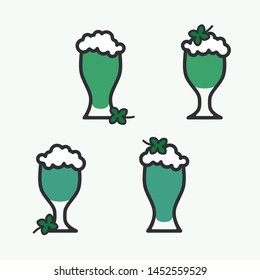Set of glasses with green beer - vector illustration