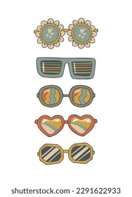 Set Glasses icon Doodle Clip Art Concept Vector Design Outline Style On White Background. Summer. Vector illustration of spectacles in black frame