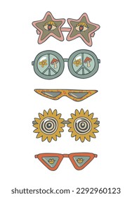 Set Glasses icon Doodle Clip Art Concept Vector Design Outline Style On White Background. Summer. Vector illustration of spectacles in black frame