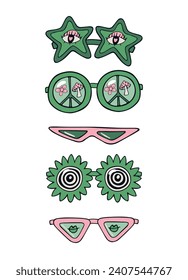 Set Glasses icon Doodle Clip Art Concept Vector Design Outline Style On White Background. Summer. Vector illustration of spectacles in black frame