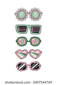 Icono de Gafas Doodle Clip Art Concepto Estilo de contorno de diseño de vectores en fondo blanco. Verano. Ilustración vectorial de espectáculos en marco negro