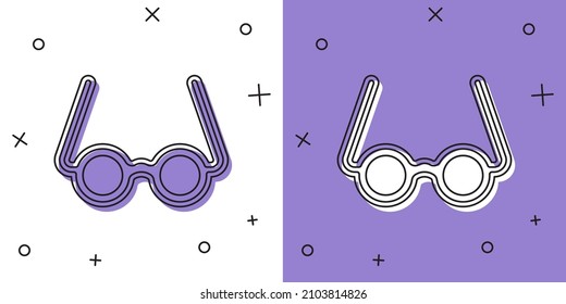 Set Glasses icon isolated on white and purple background. Eyeglass frame symbol.  Vector