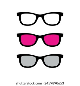 Set of glasses icons. Sunglasses or black glasses. Optics for eyes or vision. Symbol of ophthalmologist, vision or style.