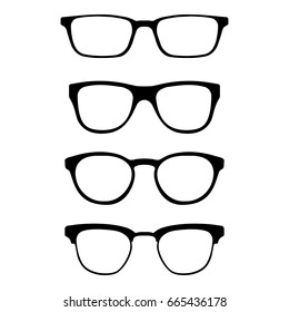 Set of glasses isolated on white background. Vector glasses model icons. Sunglasses silhouettes. Various shapes illustration.