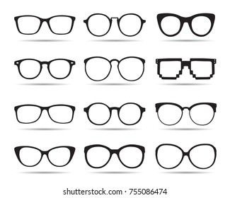 A set of glasses isolated. Vector Icons.