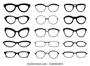 A set of glasses isolated. Vector glasses model icons. Sunglasses, glasses, isolated on white background. Silhouettes. Various shapes - stock illustration