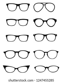 A set of glasses isolated. Vector glasses model icons. Sunglasses, glasses, isolated on white background. Silhouettes. Various shapes - stock illustration.